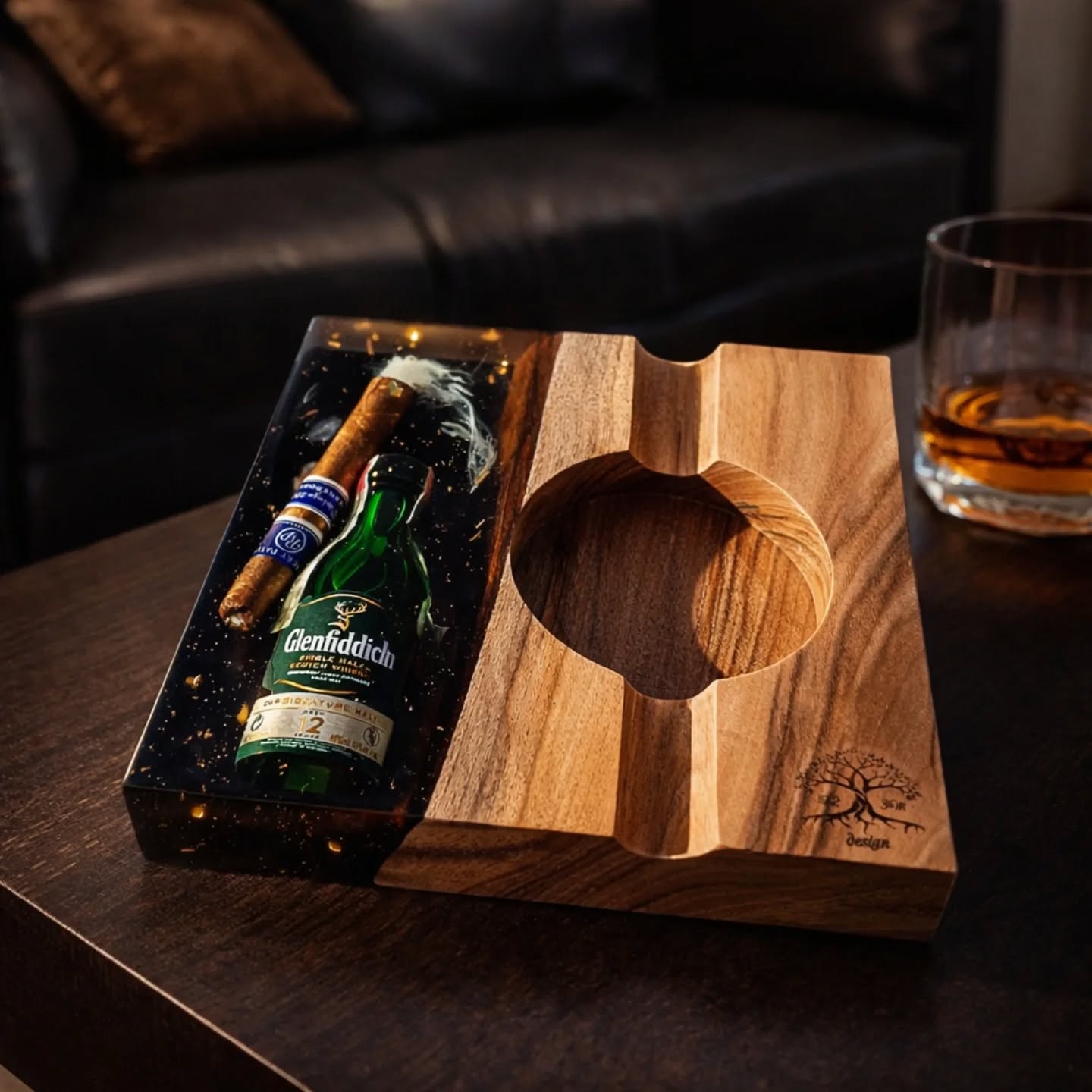 Handcrafted Walnut & Epoxy Cigar Ashtray