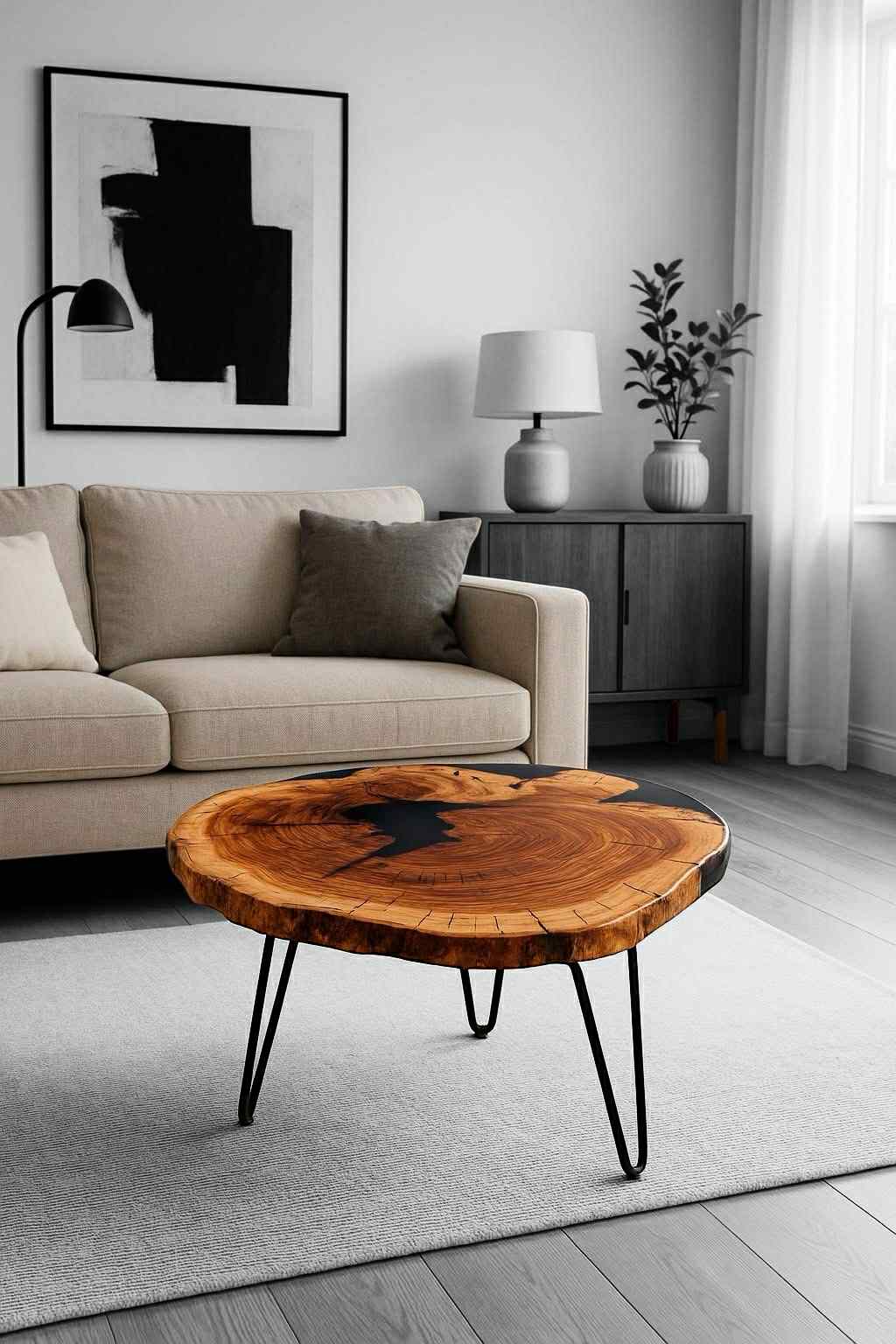 Epoxy resin coffee table/ Handmade/ Olive wood